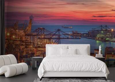 Logistic port with cargo ship Wall mural