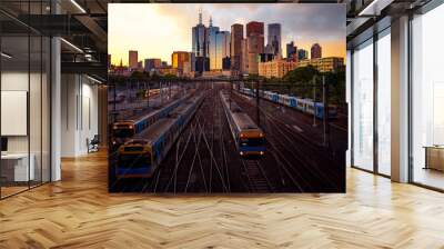 Melbourne train staation with Melbourne city background Wall mural