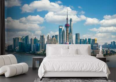 Panorama of the skyline of Shanghai urban Wall mural