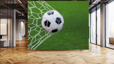 soccer ball in goal with green backgroung Wall mural