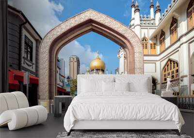 street view of singapore with Masjid Sultan Wall mural