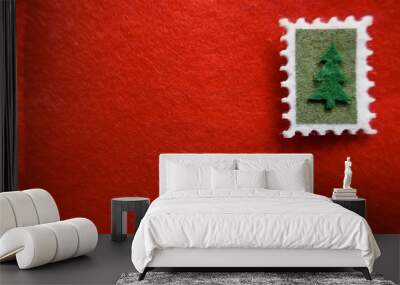 Christmas, Christmas motives, Christmas card. Christmas tree on red felt. Background, Texture, Close-up Wall mural