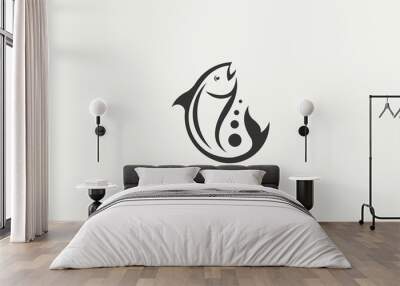 fish icon simple monogram logo design vector illustration Wall mural