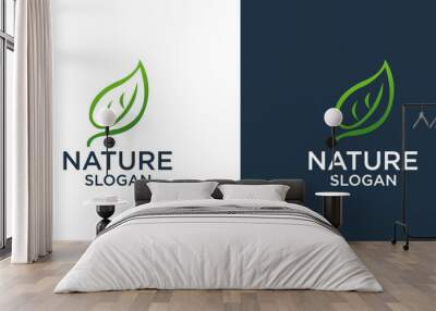 green leaf logo design vector and nature symbol Wall mural