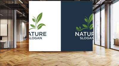 green leaf logo design vector and nature symbol Wall mural