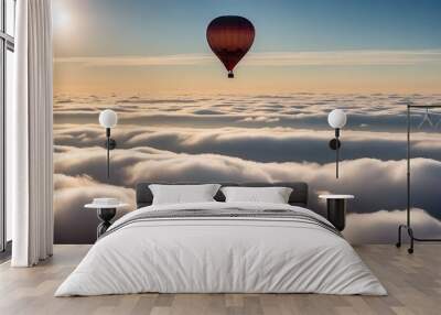 Balloon ride in sky over clouds. Tourism, travel attraction and adventure. Wall mural