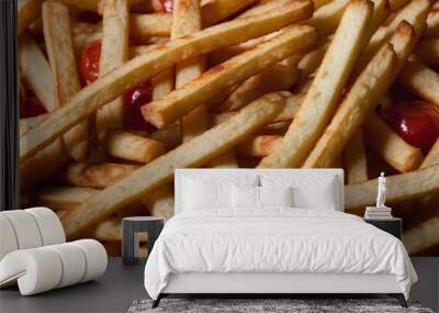 French fries with ketchup. Potato fry Wall mural