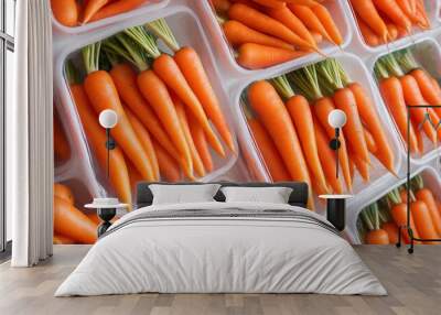 Orange carrots in grocery market. Fresh vegetables Wall mural