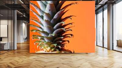 Pineapple exotic fruit against orange color background. Wall mural