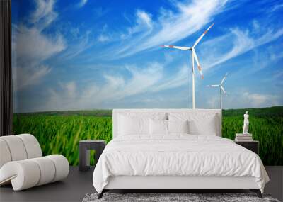 Wind energy turbines on the field Wall mural