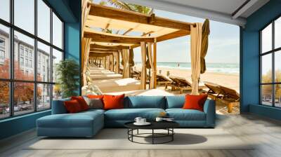 Luxury bed for relaxation on the beach in Cancun, Mexico Wall mural