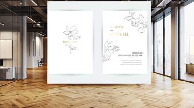 Minimalist wedding invitation card template design, golden line art drawing. Good for poster, card, invitation, flyer, cover, banner, placard, brochure and other graphic design. Wall mural