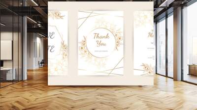 Wedding Invitation with Gold Flowers and gold geometric line design. background with geometric golden frame. Cover design with an ornament of golden leaves. vector eps10 Wall mural