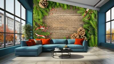 Christmas background with fir cones and branches Wall mural