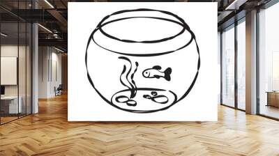 Fish bowl cartoon vector illustration, hand drawn style isolated on white background. Wall mural