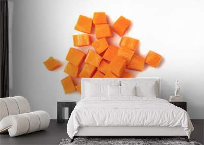 Fresh Diced Carrot, Raw Carrot Cubes Closeup, Chopped Orange Root Vegetable, Diced Carrots Pile Wall mural