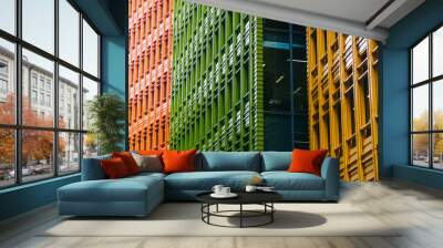 Colorful modern office buildings showing abstract architectural details Wall mural