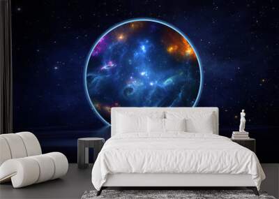 astronaut cosmonaut discovery of new worlds of galaxies panorama, fantasy portal to far universe. as Wall mural