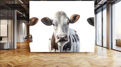 Beautiful cows on a white background. Farm Cow isolated on white, rural livestock black and white gentle surprised look, cattle portrait, copy space Wall mural