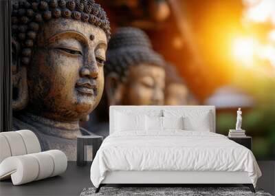 Buddha statue in a temple, radiating serenity and representing the teachings of Buddhism Wall mural