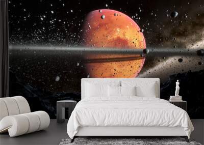 Cosmic landscape, stars, planets and galaxies, view from the surface of a stone planet. 3d render Wall mural