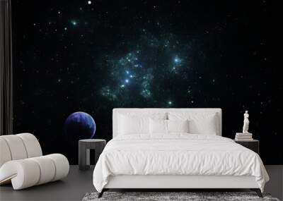 Galaxy stars planets star clusters, colored gas clouds abstract space. Galaxy Space background universe sky nebula night purple cosmos. Blue abstract galaxy infinite future dark deep light. 3d render Wall mural