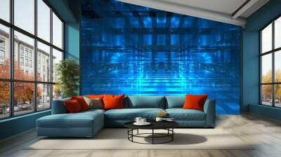 Luminous technological abstract background. Digital technologies, cloud computing, digital future. 3d illustration Wall mural