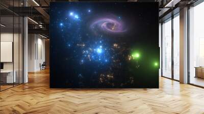 Panorama Space scene with planets, stars and galaxies. Banner template. Many Nebulae and galaxies in space, many light years away. Deep Universe. Large-scale structure 3D rendered Wall mural