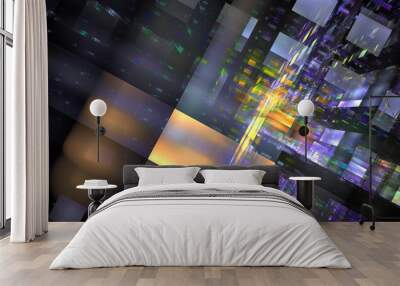 Reflective surfaces with light refractions and geometric patterns Wall mural