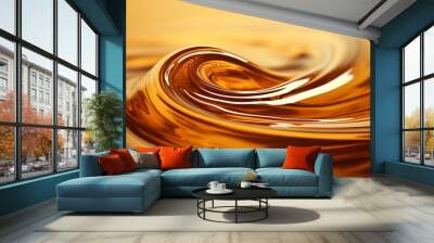 Splashes and drops of liquid oil. Fresh Olive or motor engine oil eco nature golden color close-up. Shine yellow Cosmetic oil or Cosmetic Essence Liquid drop. 3d render Wall mural