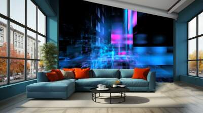 Technology abstract futuristic light future science background. Concept blue tech perspective digital space modern. 3d render Wall mural