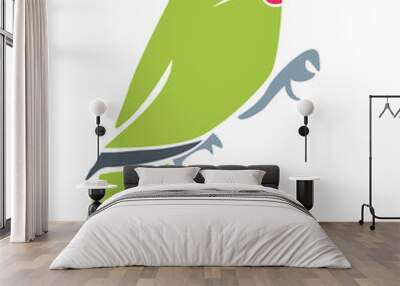 Cute cartoon parrot illustration with bright colors. Vector illustration of parrot on white background. Wall mural