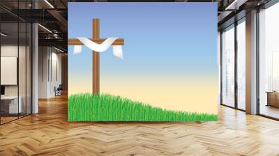 Easter cross at sunset - Crucifixion of Jesus Christ Wall mural