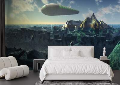 Space Shuttle over Alien City Ruins Wall mural