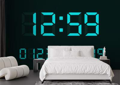 Blue digital led numbers. Electronic or digital clock counter with led figures. Vector EPS 10 Wall mural