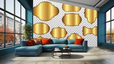 Elegant golden  labels set, glossy labels with black frame isolated on transparent background. Vector gold logo collection EPS10 Wall mural