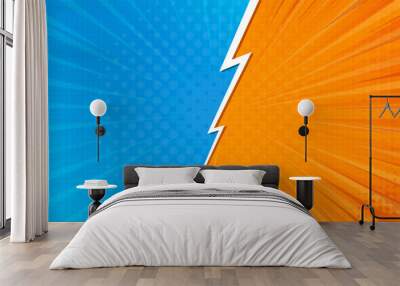 Pop art retro comic background. Abstract cartoon cover with versus lightning. Blue and orange vs frames for manga book. Vector EPS 10 Wall mural