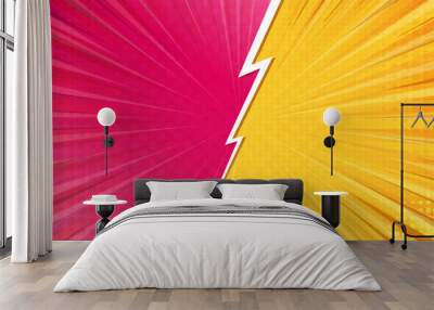 Pop art retro comic background. Abstract cartoon cover with versus lightning. Yellow and pink vs frames. Vector EPS 10 Wall mural