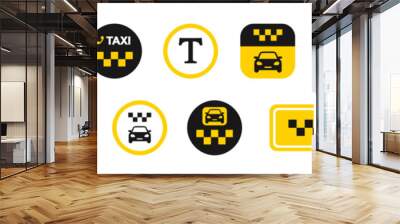 Taxi service icon set. Taxi car map pin mark. Yellow signs of taxi stop place. Vector ESP 10 Wall mural