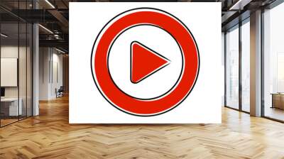 Red play button icon in circular design representing media playback in modern flat style with copy space
 Wall mural