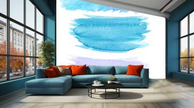 hand drawn watercolor blue turquoise lilac abstract  splash on textured paper isolated on white background  Wall mural