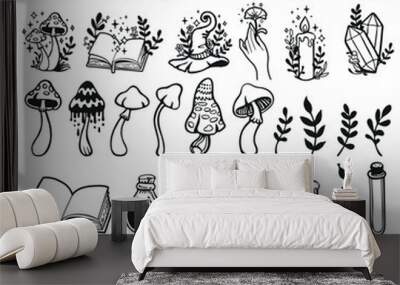 magic esoteric whimsical doodles hand drawn Wall mural