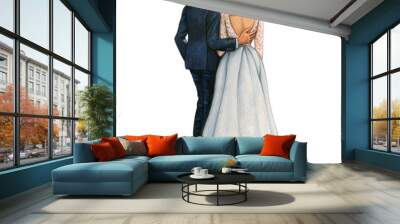 watercolor beautiful wedding embracing couple Wall mural