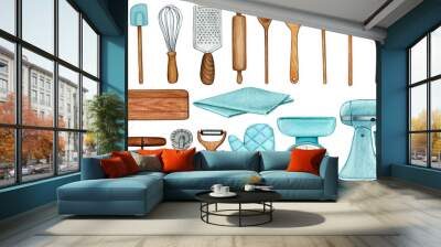 Watercolor hand drawn cooking tools collection Wall mural