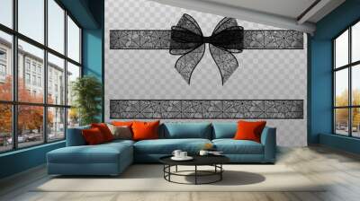 Black transparent bow with ribbon. halloween bow and ribbon with spiderweb lace Wall mural