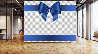 Blue bow and ribbon for chritmas and birthday decorations Wall mural