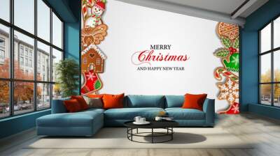 christmas background with gingerbread cookies. christmas frame with gingerbreads Wall mural