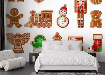 set of christmas gingerbread cookies. collection of gingerbreads Wall mural