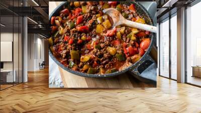 Quick minced meat pan meal with vegetables Wall mural