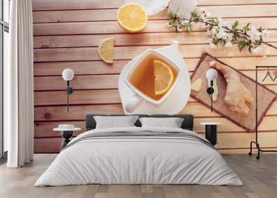 ginger and cup of tea with lemon Wall mural